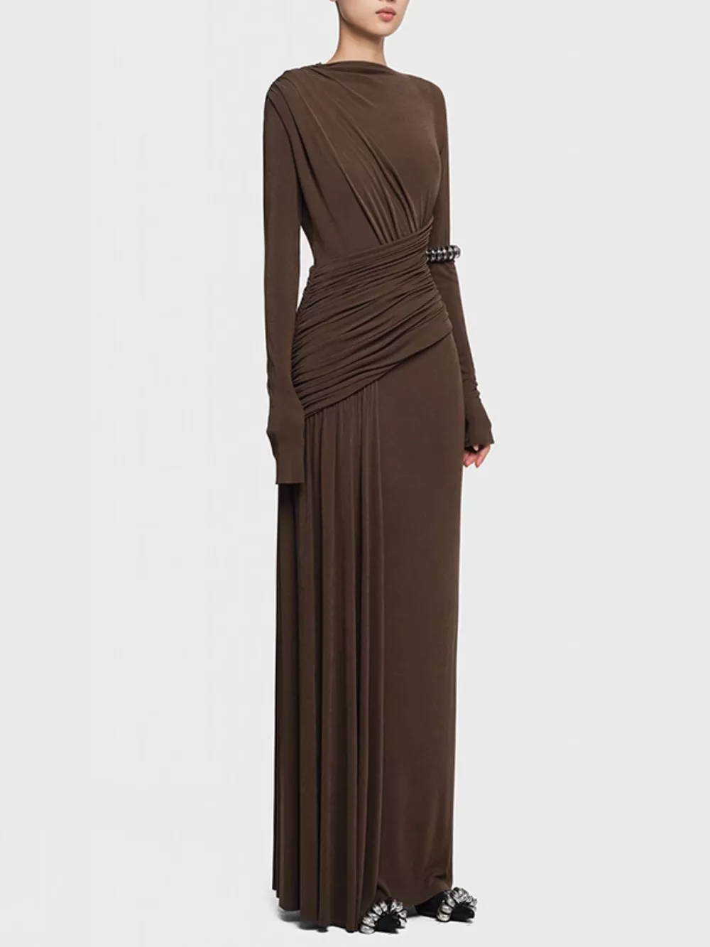 Ruched Long Sleeve Maxi Dress, image 4