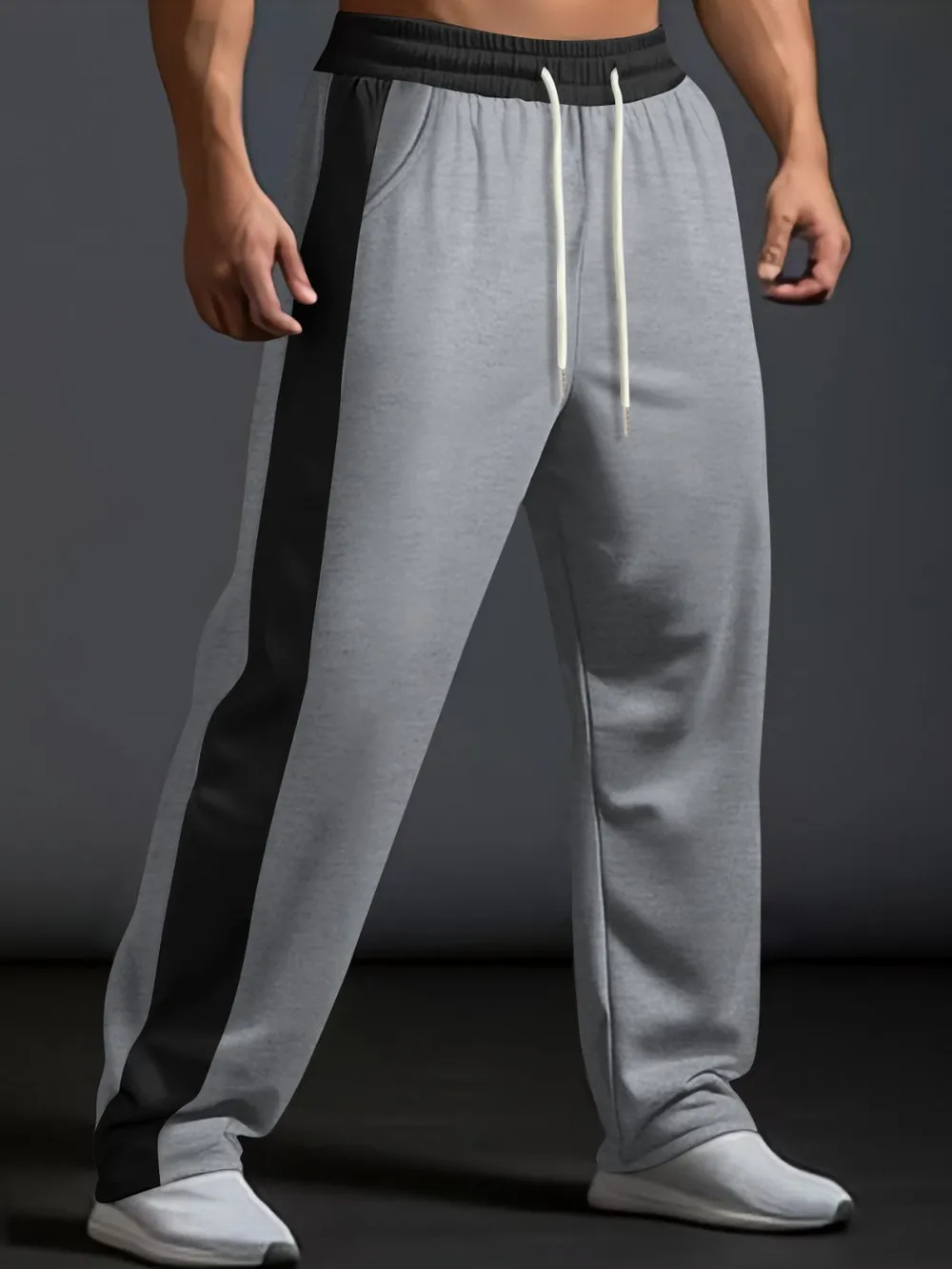 Men's Full Size Drawstring Contrast Wide Leg Pants Plus Size, image 3