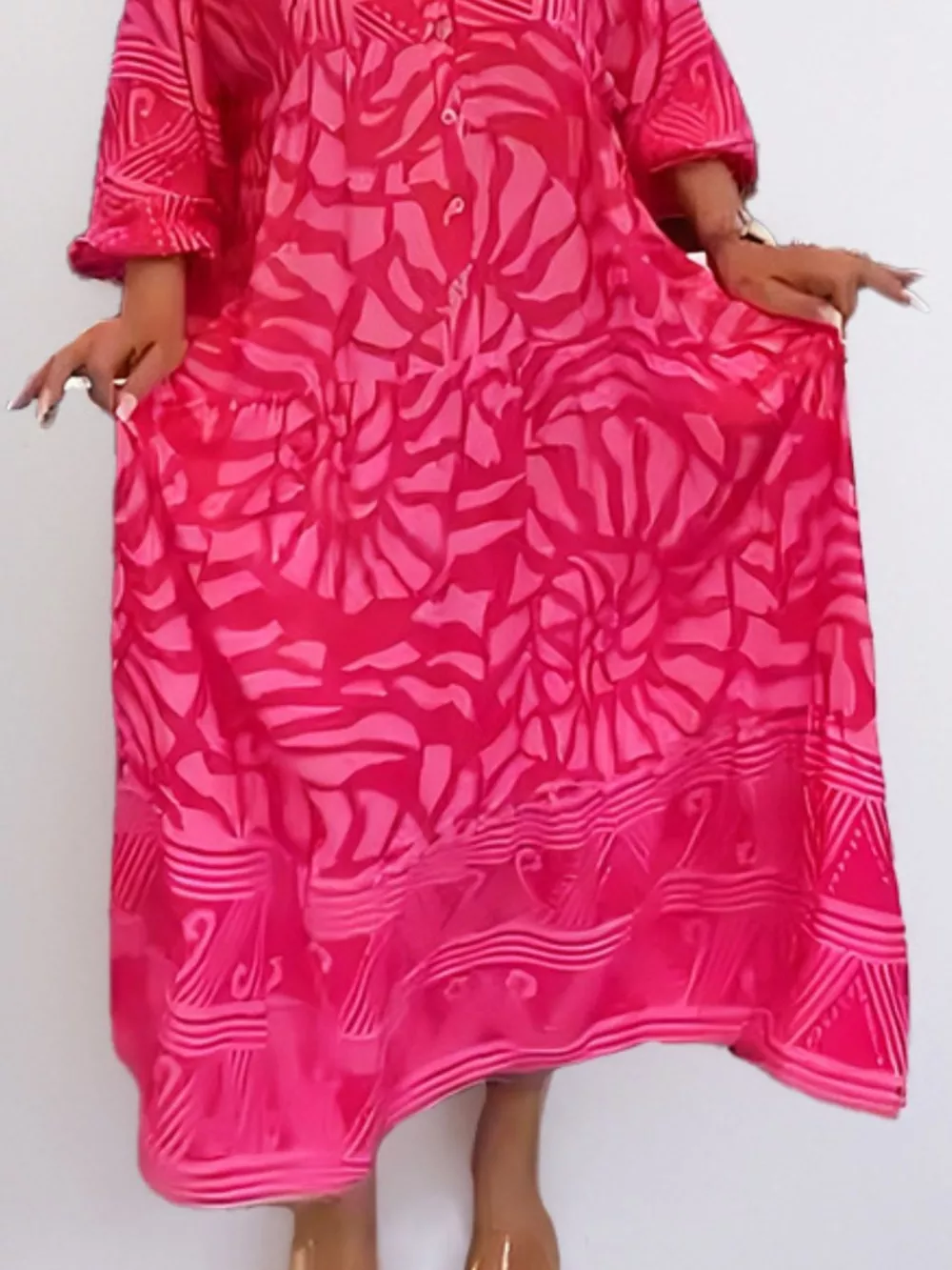 Printed Button Front Midi Dress, image 4