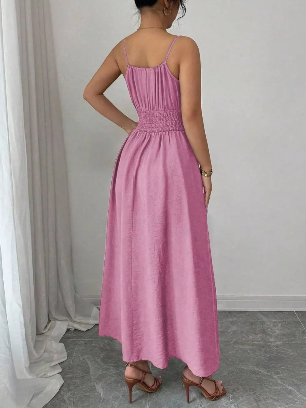 Smocked Spaghetti Strap Midi Dress, image 22