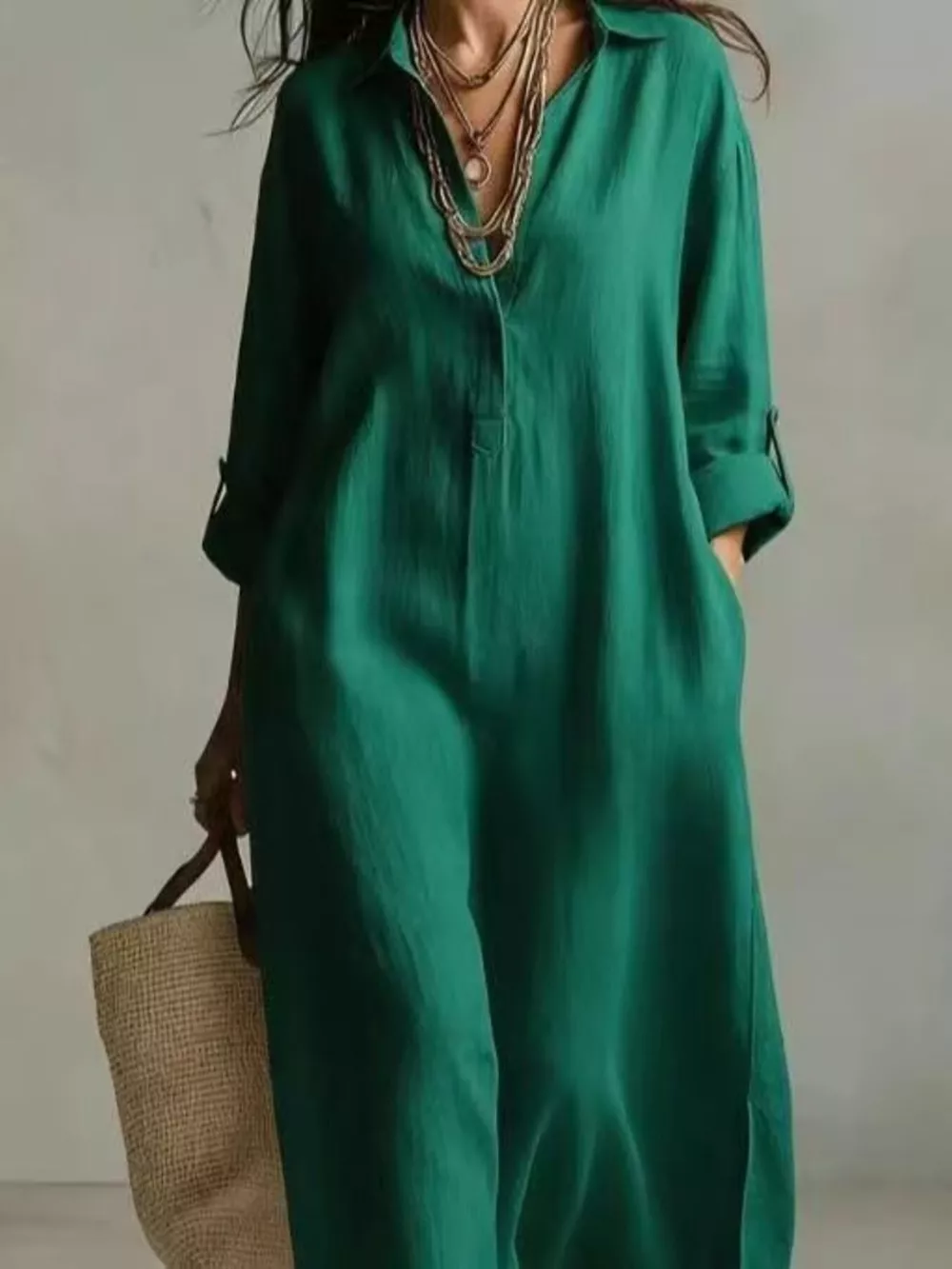 Full Size Casual Midi Shirt Dress Plus Size, image 12