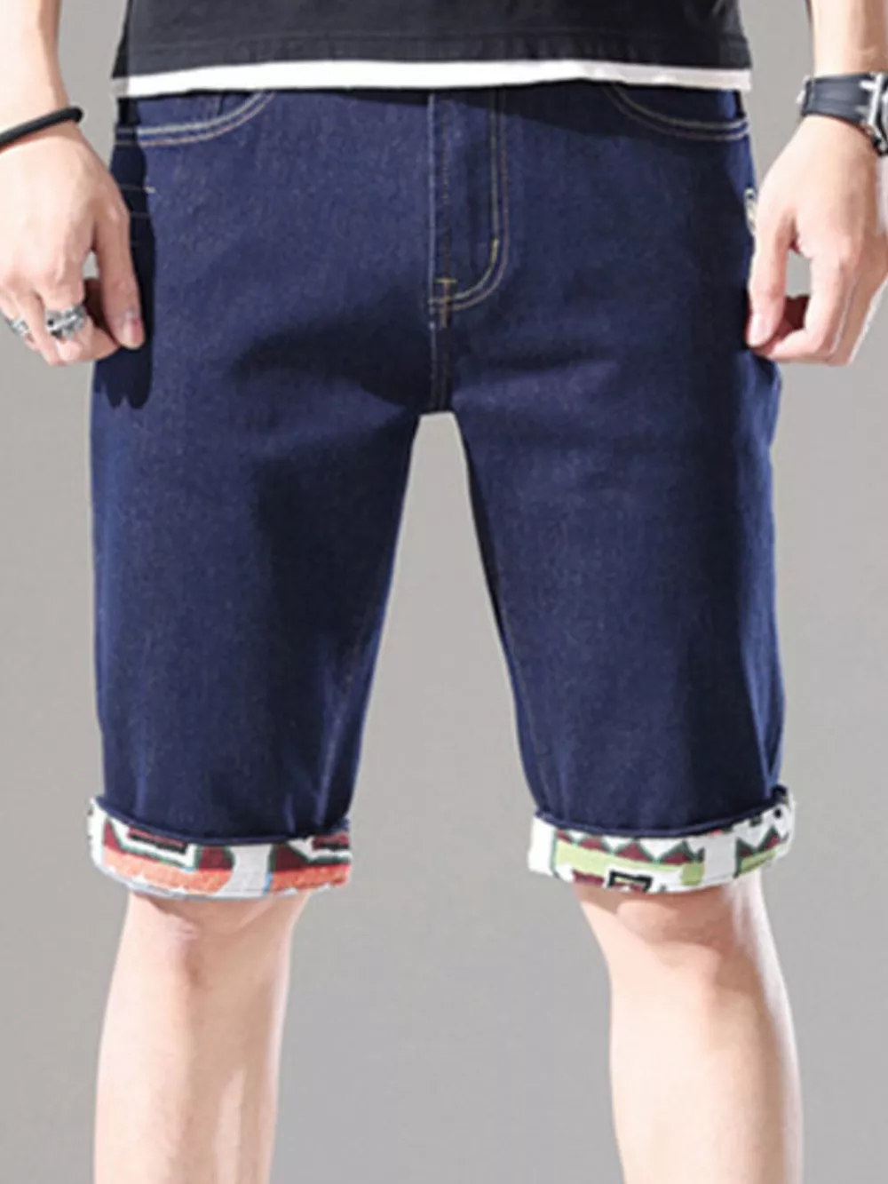 Men's Wash Denim Shorts with Rolled Cuffs, image 4