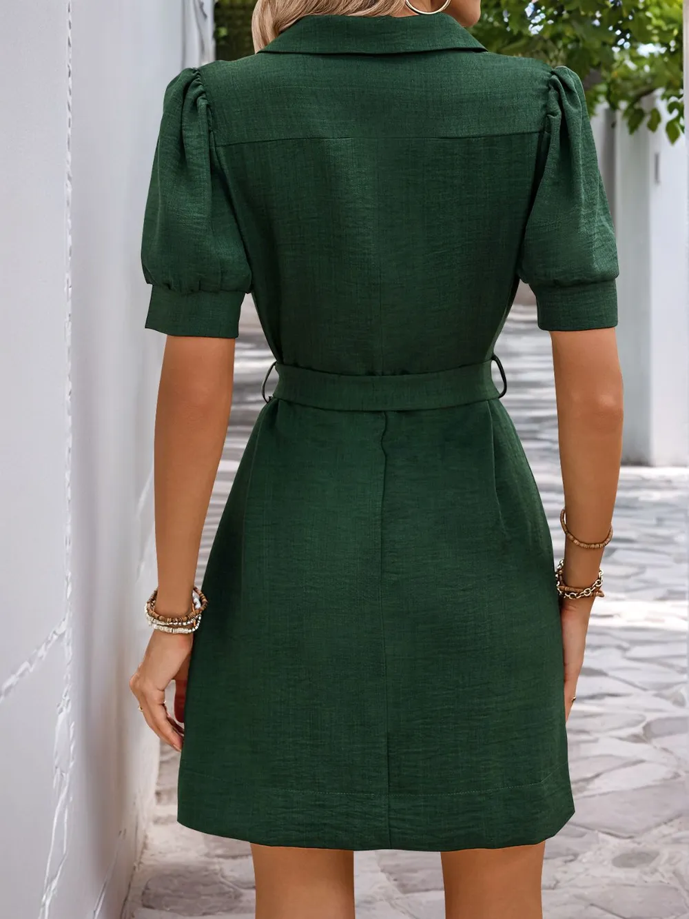 Tie Waist Button Down Short Sleeve Mini Dress, image 6