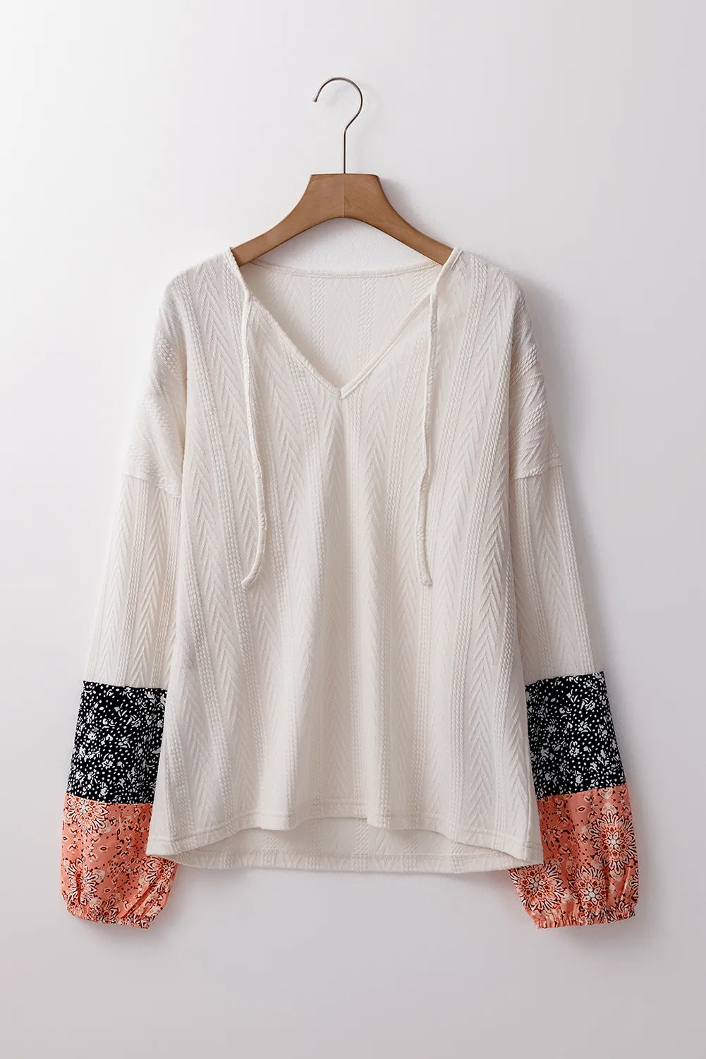 Color Block Tie Neck Long Sleeve Top, image 7