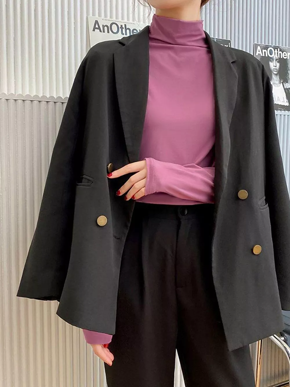 Solid Color Turtleneck Long Sleeve T-Shirt, image 2