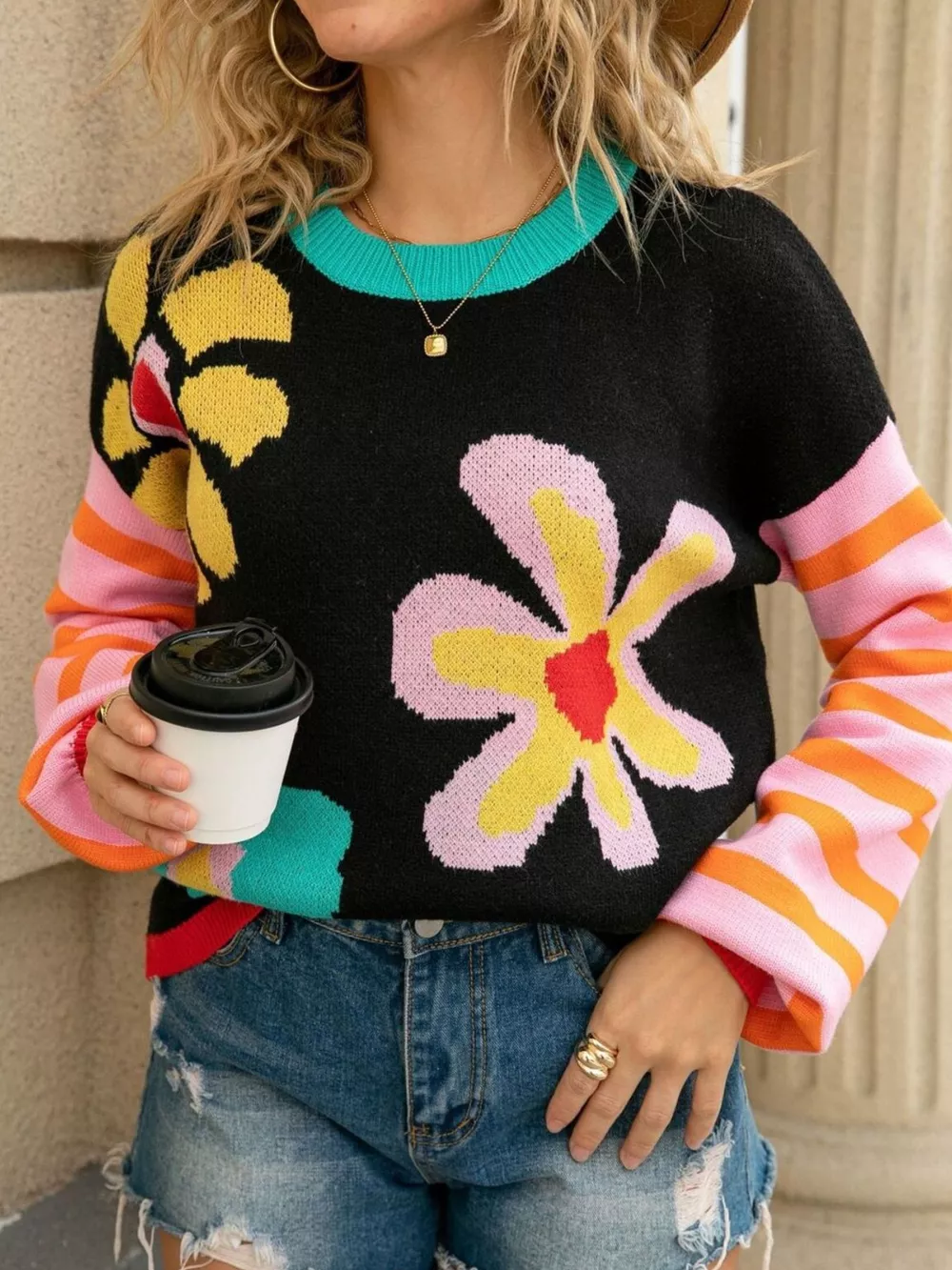 Floral Striped Crew Neck Sweater, image 10