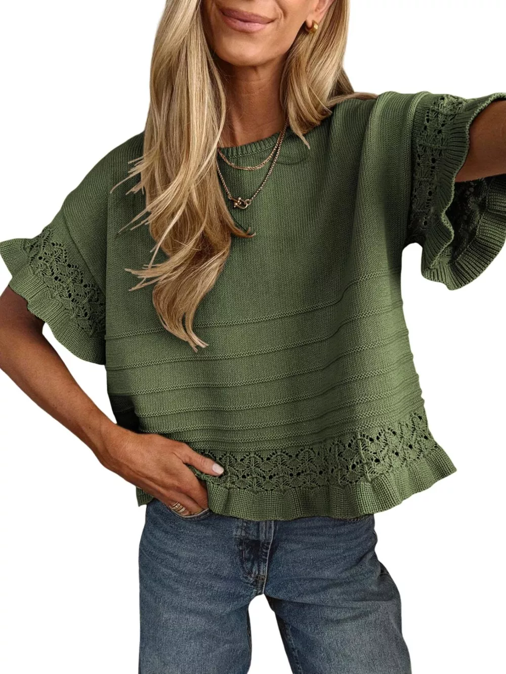 Lace Trimmed Knit Top, image 8
