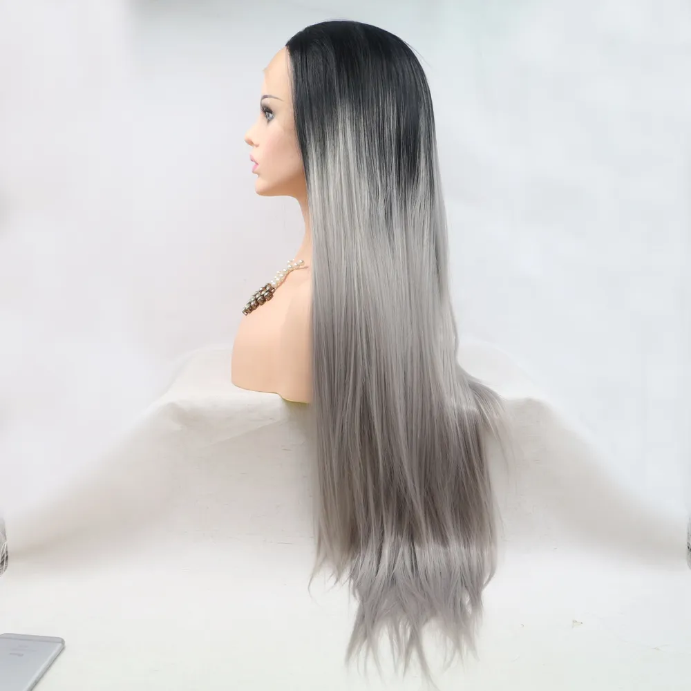 13*3" Lace Front Wigs Synthetic Long Straight 24" 130% Density, image 3