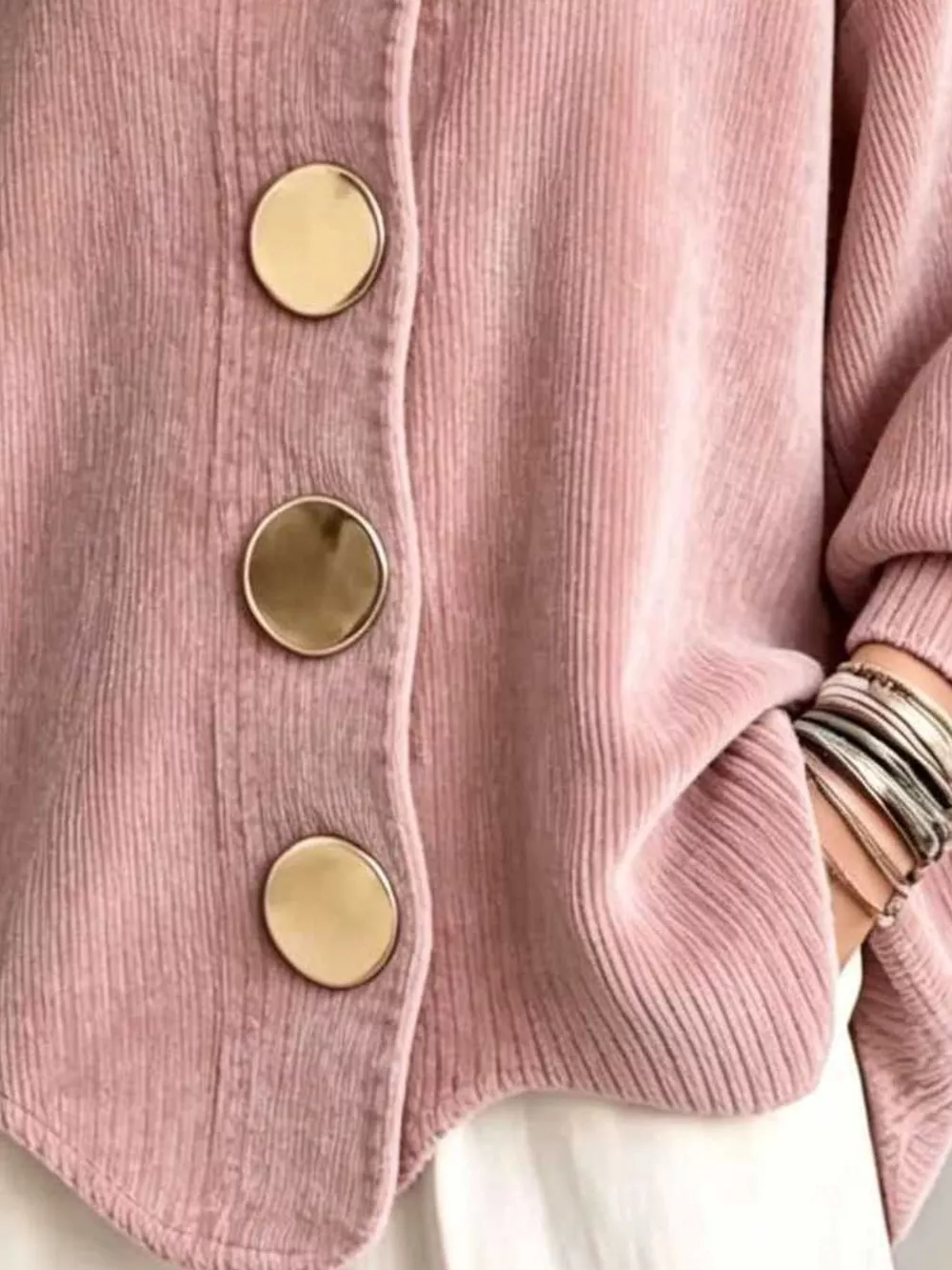 Full Size Ribbed Knit Gold Buttons Cardigan Plus Size, image 33