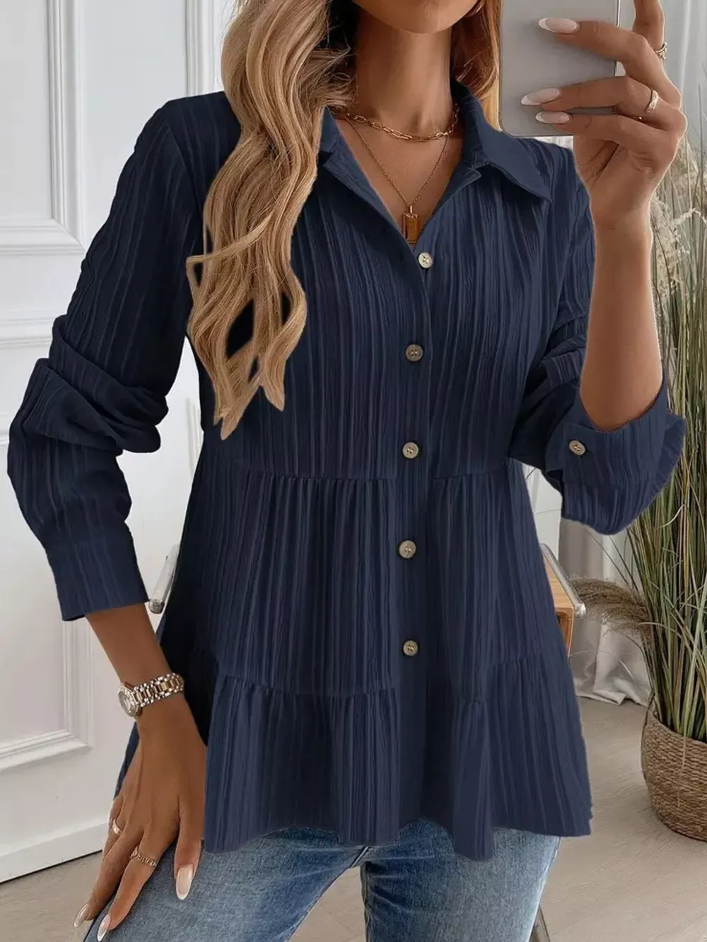 Button-Down Long Sleeve Tiered Shirt, image 11
