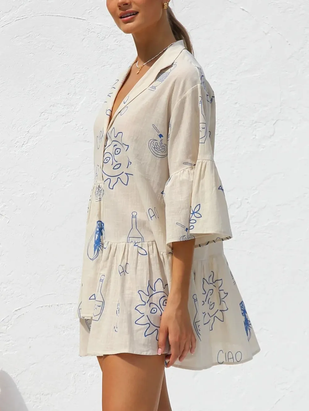 Button Detail Printed Mini Dress, image 4