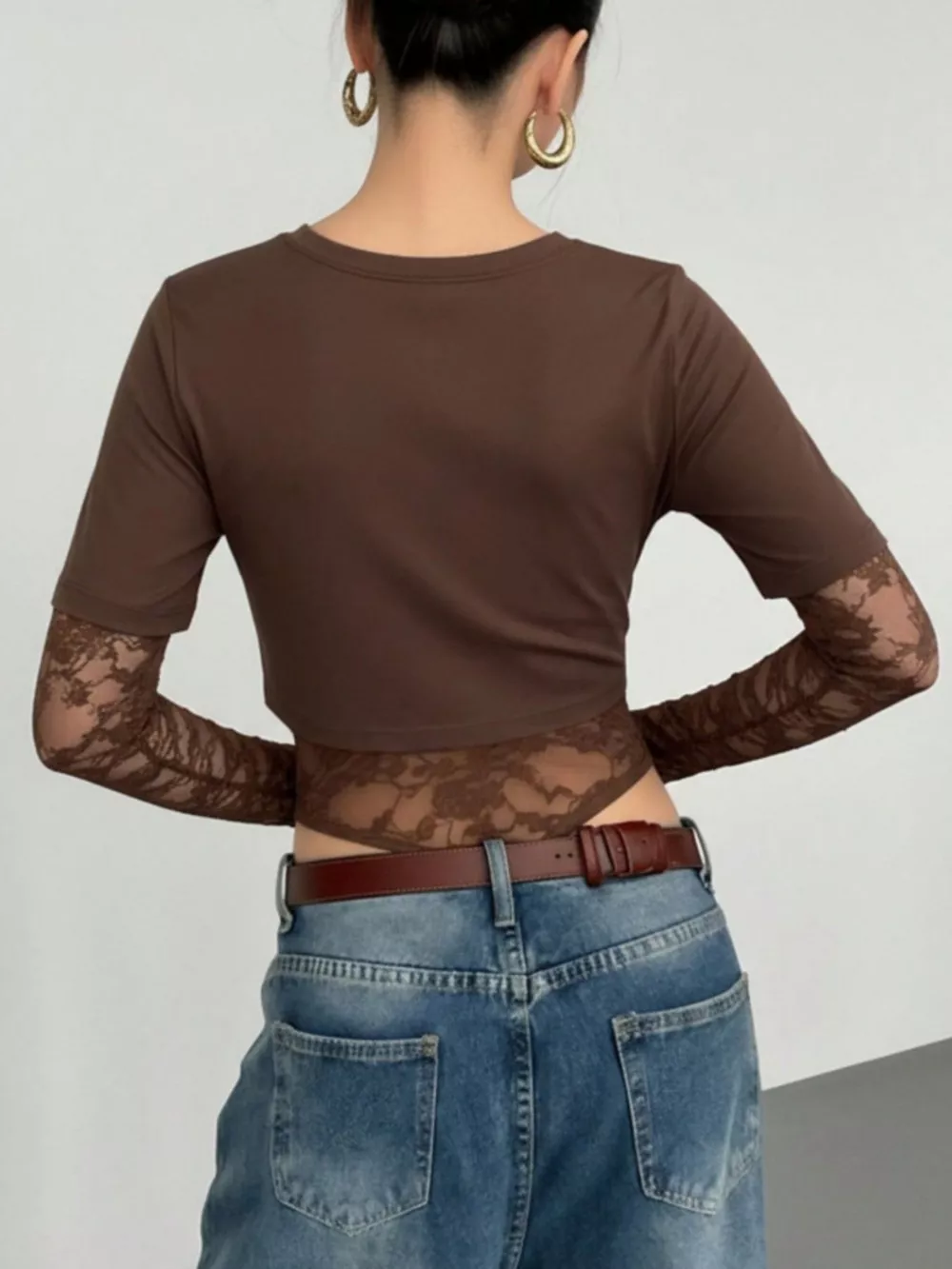 Lace Patchwork Round Neck Bodysuit, image 11