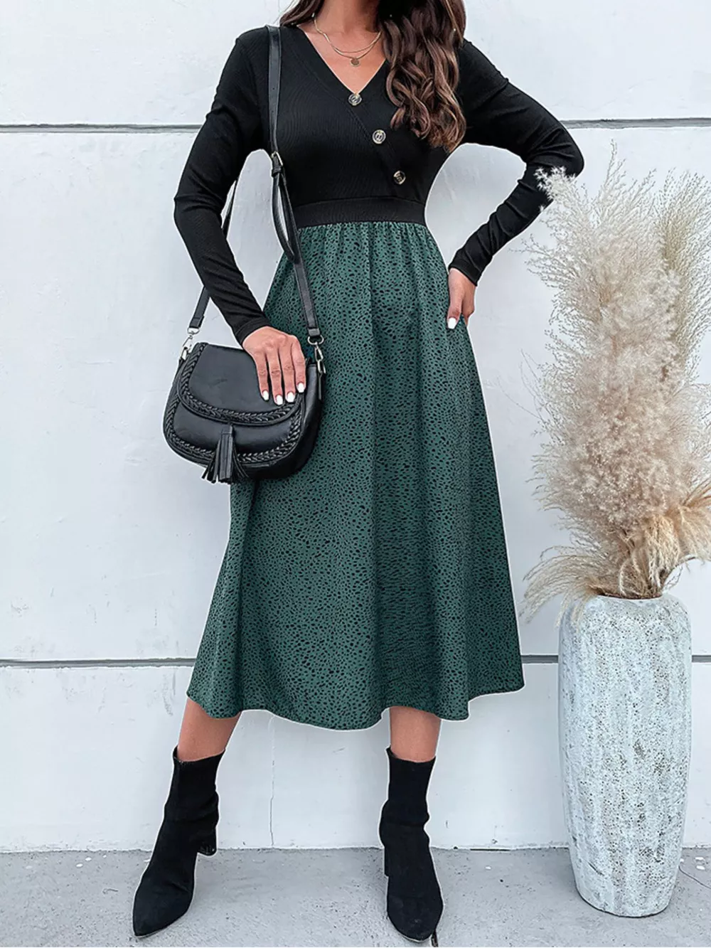 Animal Print Long Sleeve Midi Dress, image 4
