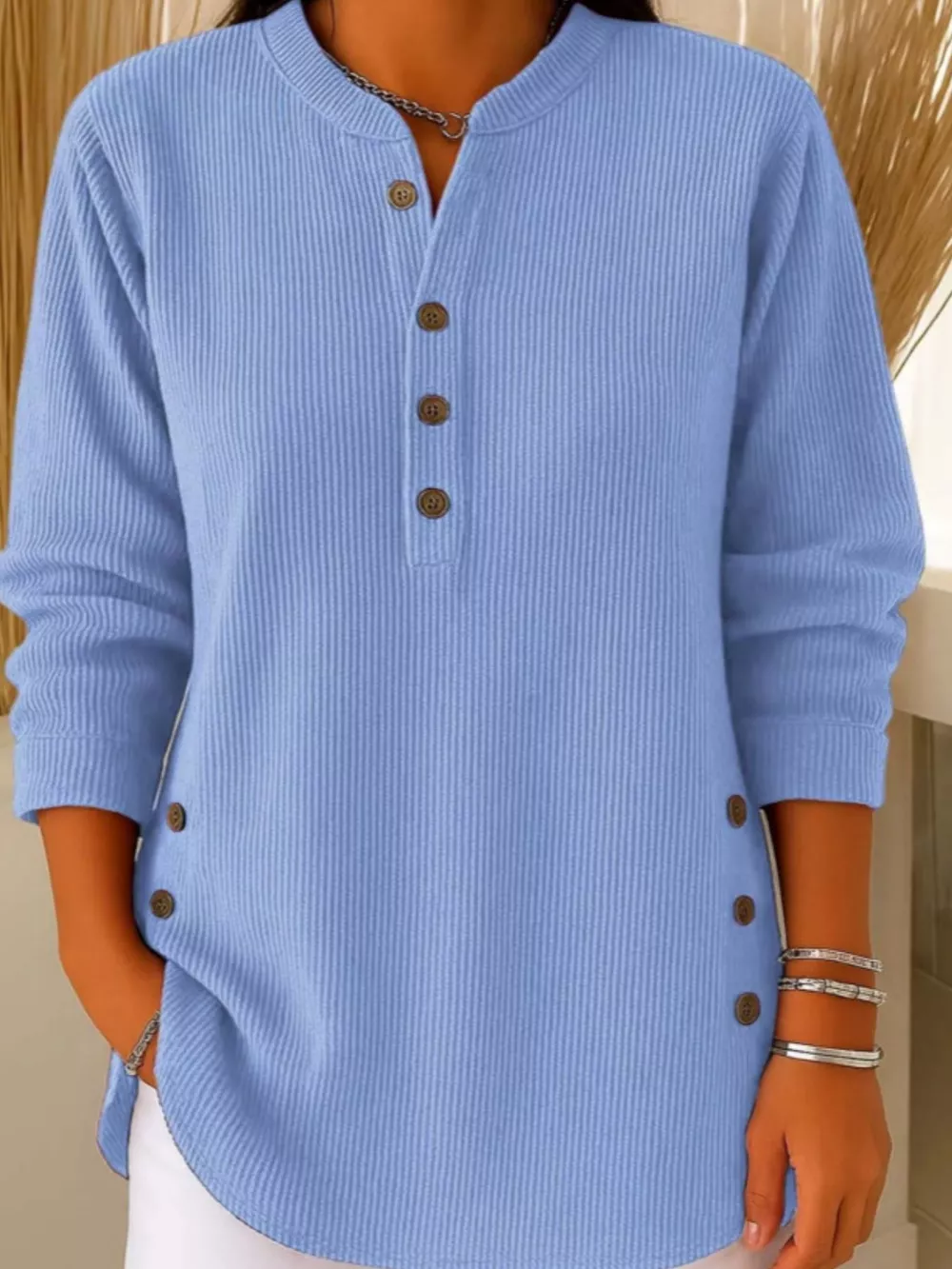 Full Size Button Detail Corduroy Top Plus Size, image 8