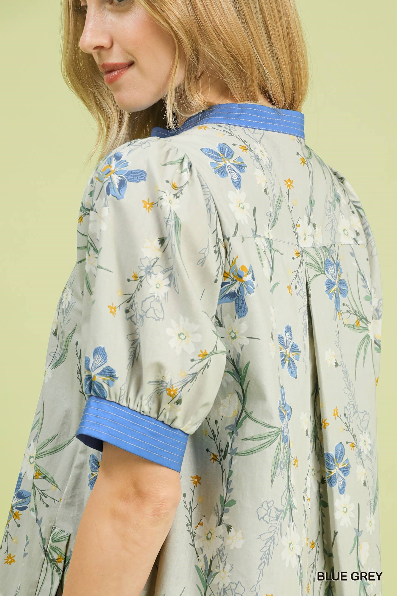 Floral Puff Sleeve Dress with Contrast Trim, image 5