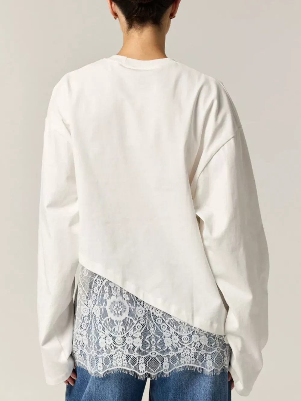Long-Sleeve T-Shirt with Asymmetric Lace Hem, image 5
