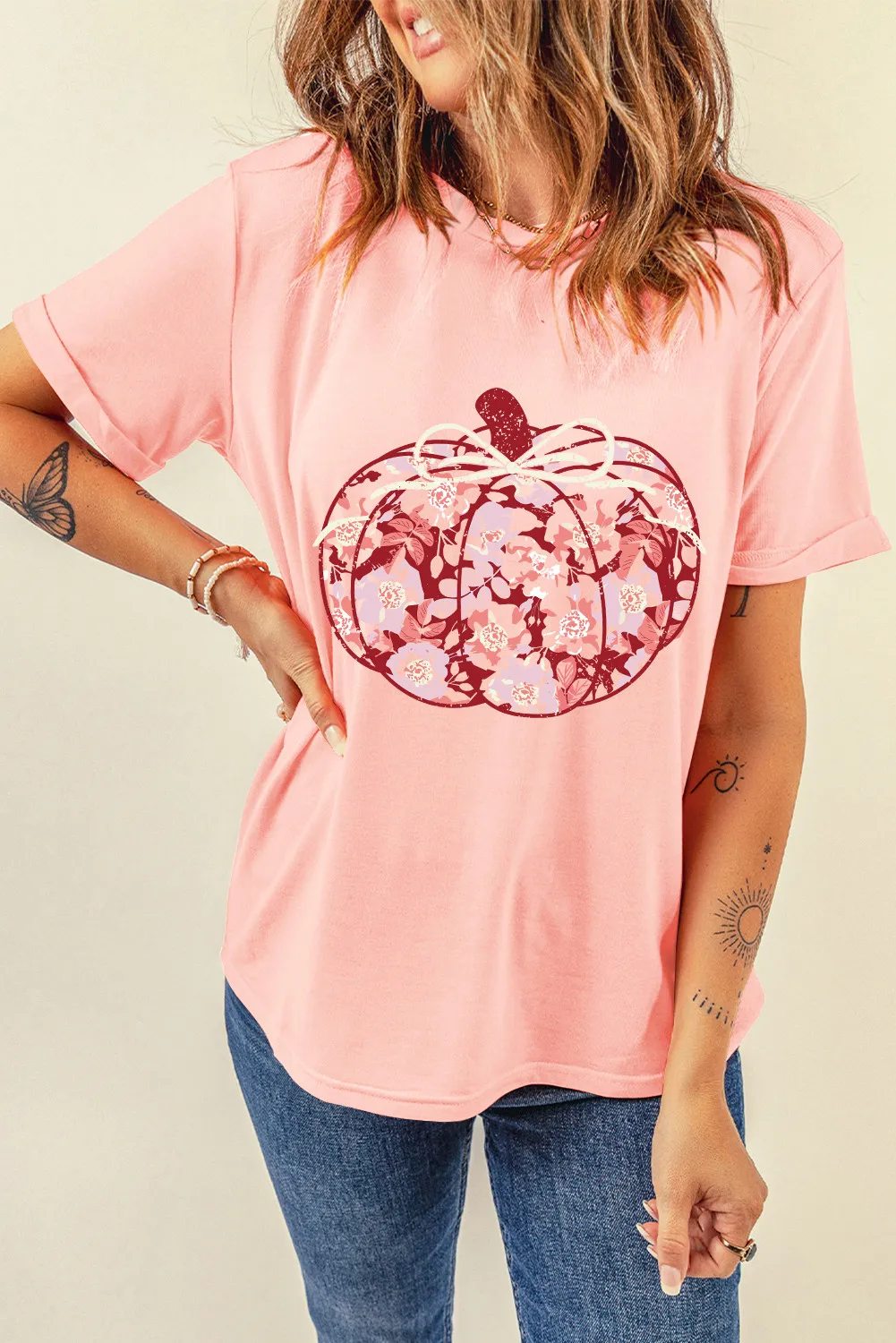 Pumpkin Graphic Round Neck Long Sleeve T-Shirt, image 4