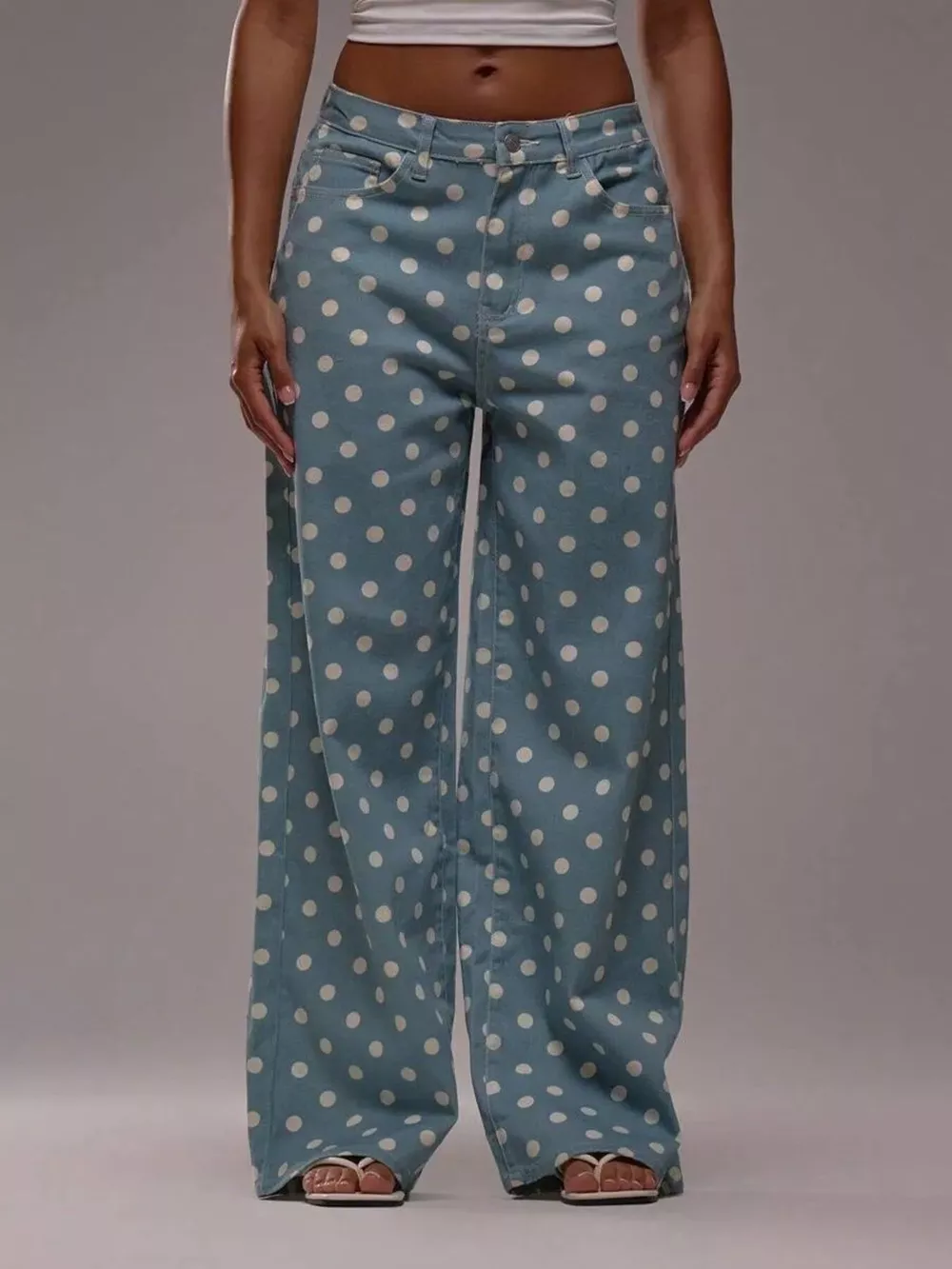 Polka Dot Wide Leg Jeans, image 6