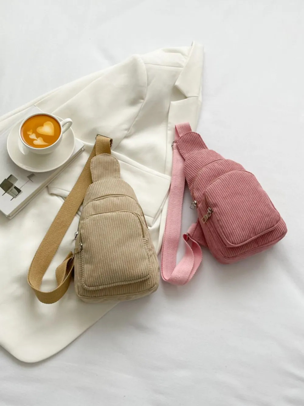 Corduroy Solid Color Crossbody Bag, image 13