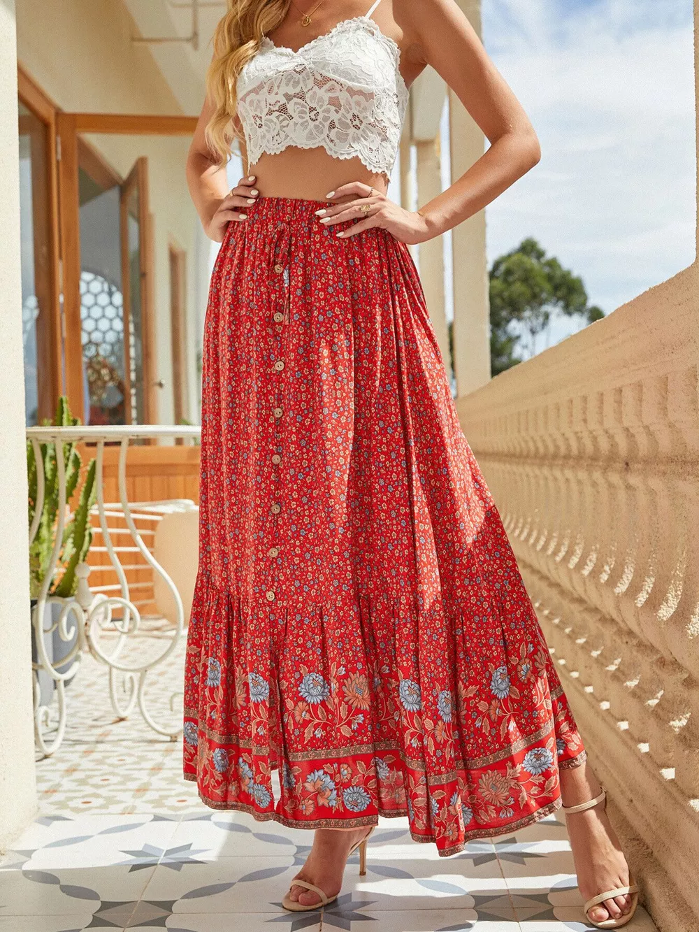 Floral Print Slit Skirt, image 17
