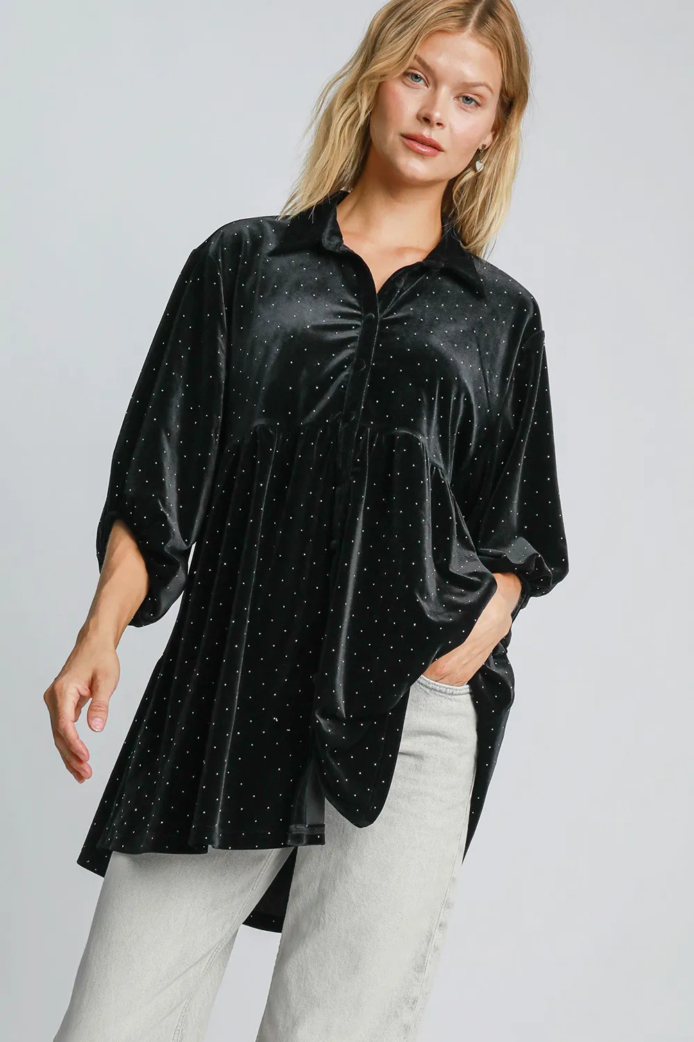 Full Size Polka Dot Button Up Half Sleeve Shirt, image 4