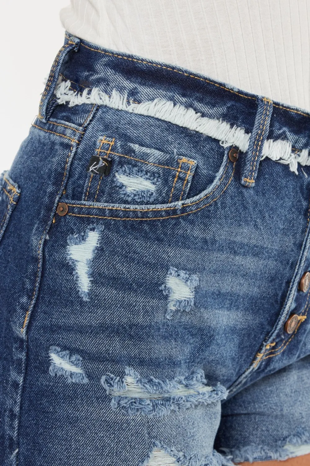 Distressed Button Fly Denim Shorts, image 7