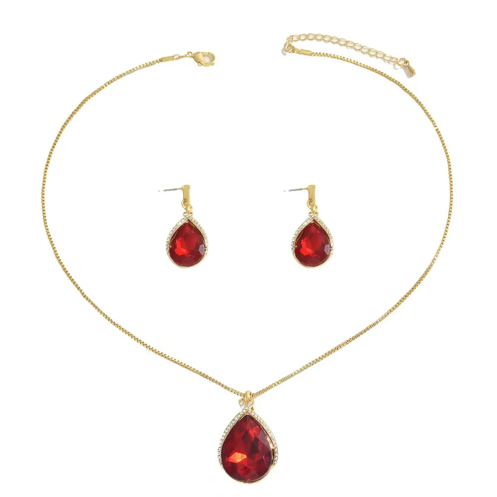18K Gold-Plated Rhinestone Teardrop Necklace and Earrings Jewelry Set, image 4