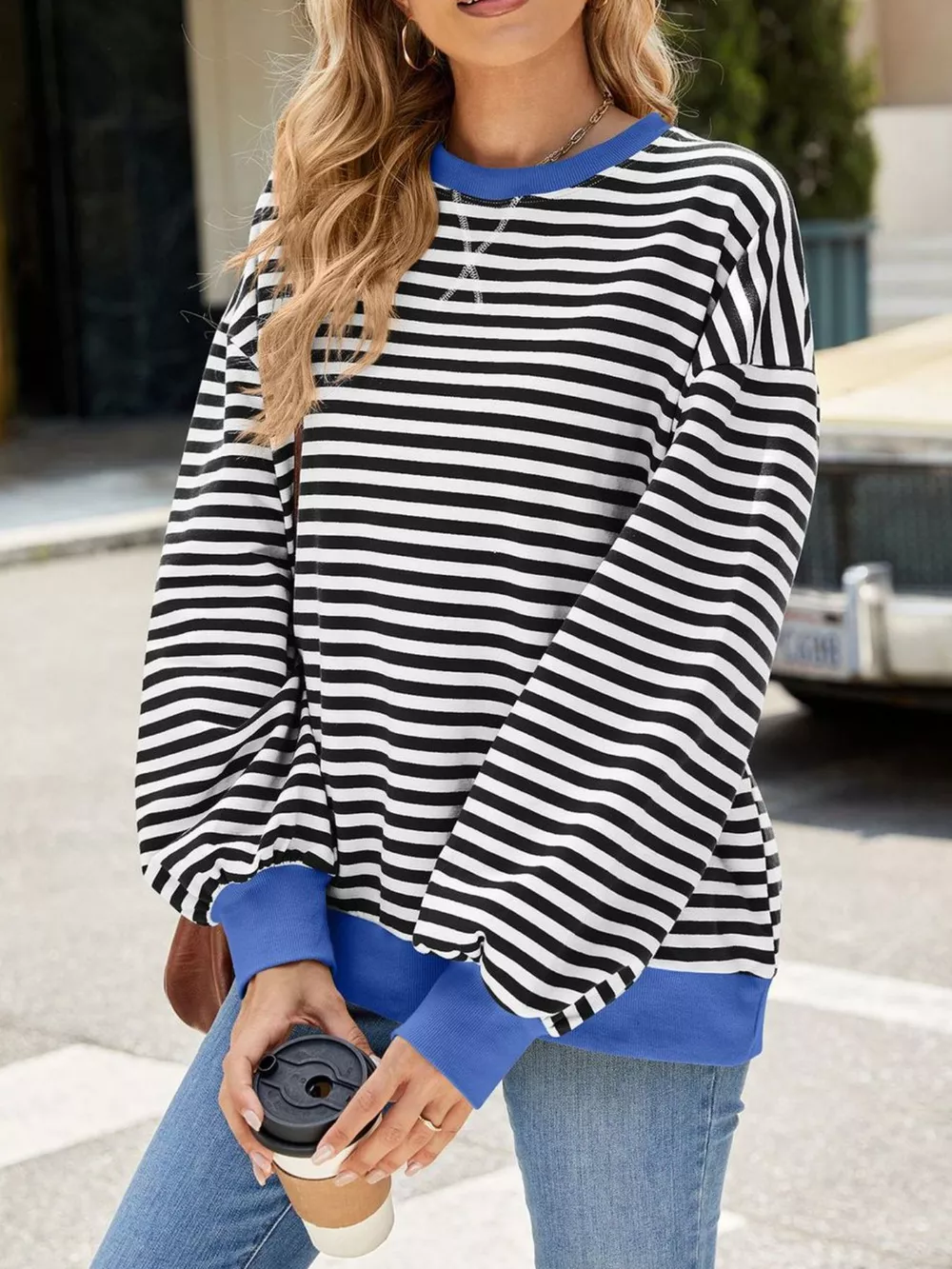 Striped Crew Neck Long Sleeve Sweatshirt, image 19