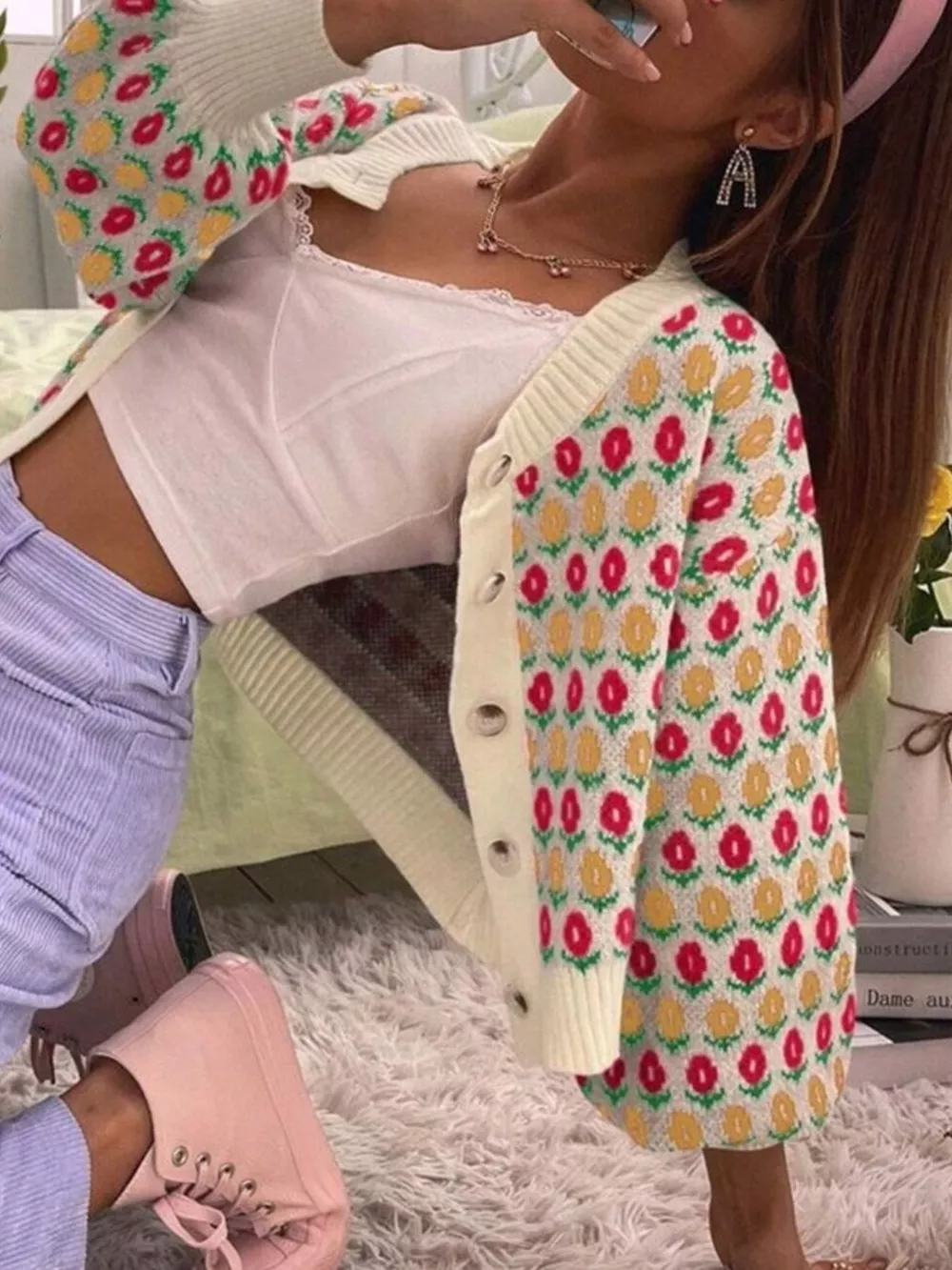 Floral Button Up Long Sleeve Cardigan, image 7