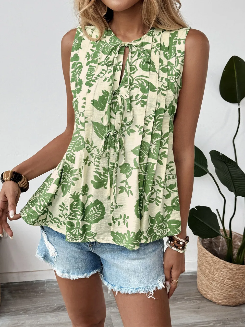 Printed Sleeveless Ruffle Peplum Blouse, image 5