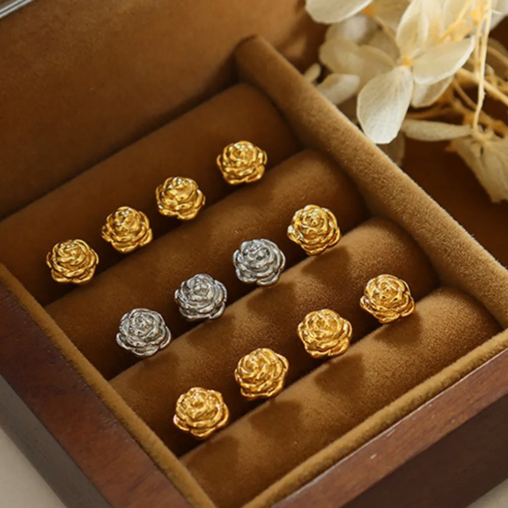Titanium Steel Rose Stud Earrings, image 2