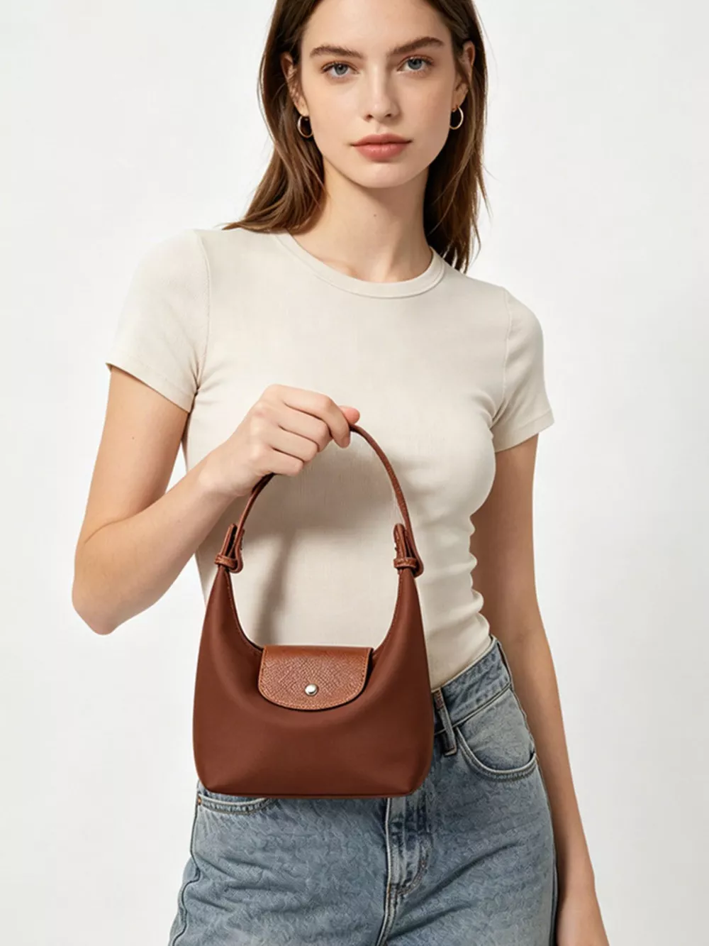 Minimalist Leather-Trimmed Shoulder Bag, image 2
