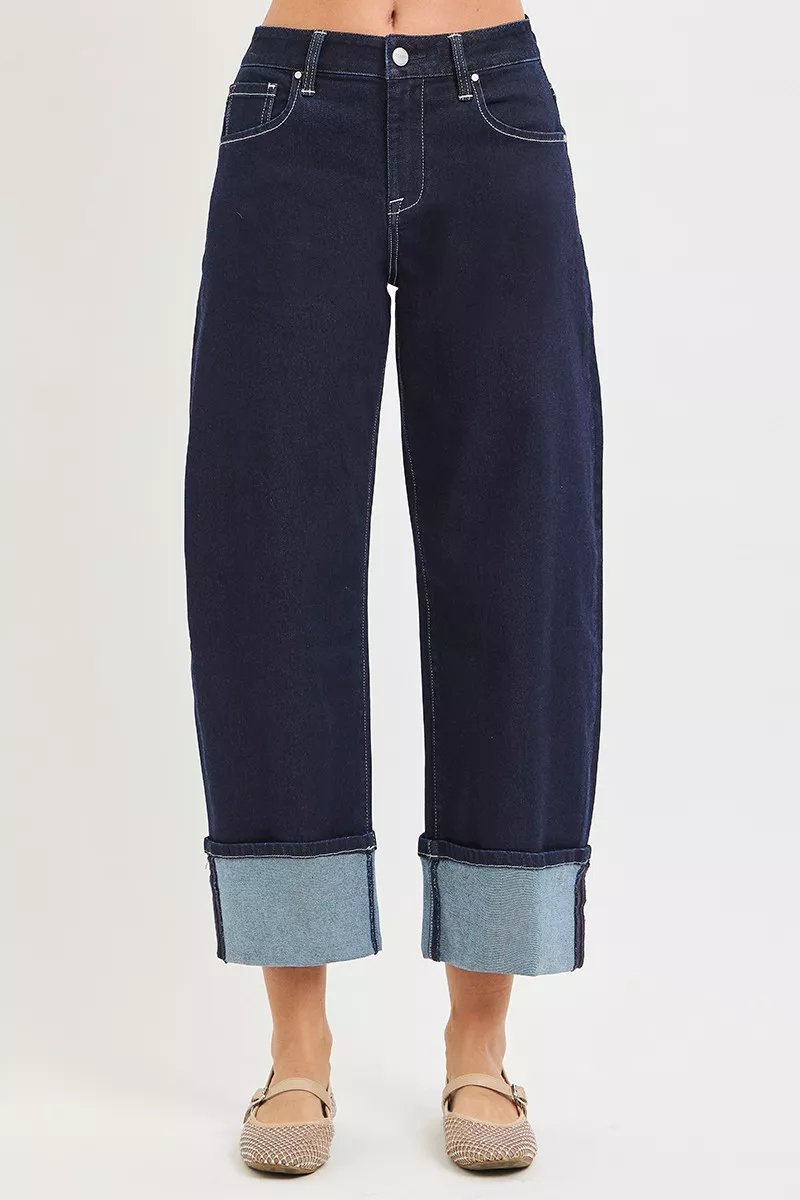 Slouchy Crop Barrel Cuffed Hem Jeans