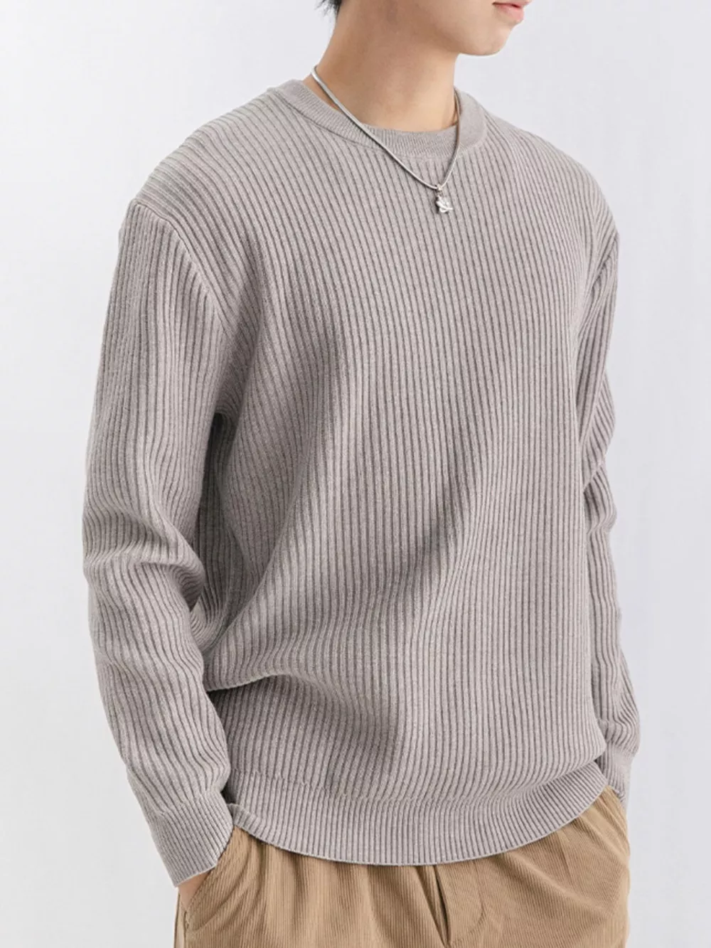 Men's Plus Size Ribbed Knit Crew Neck Sweater, image 14