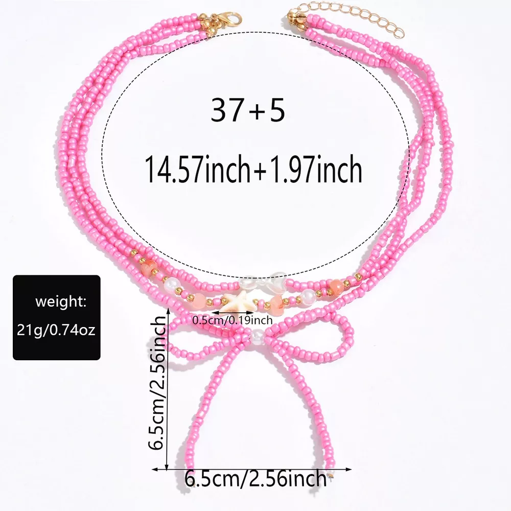 Beaded Three-Layered Necklace with Bow and Starfish Charms, image 7