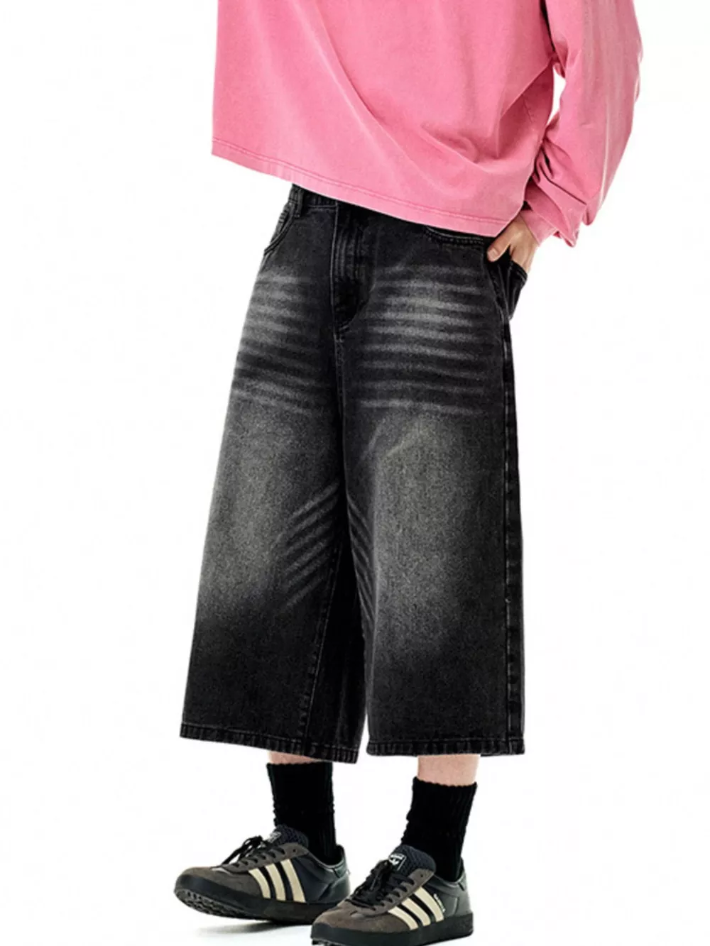 Men's Wide Leg Denim Shorts, image 2