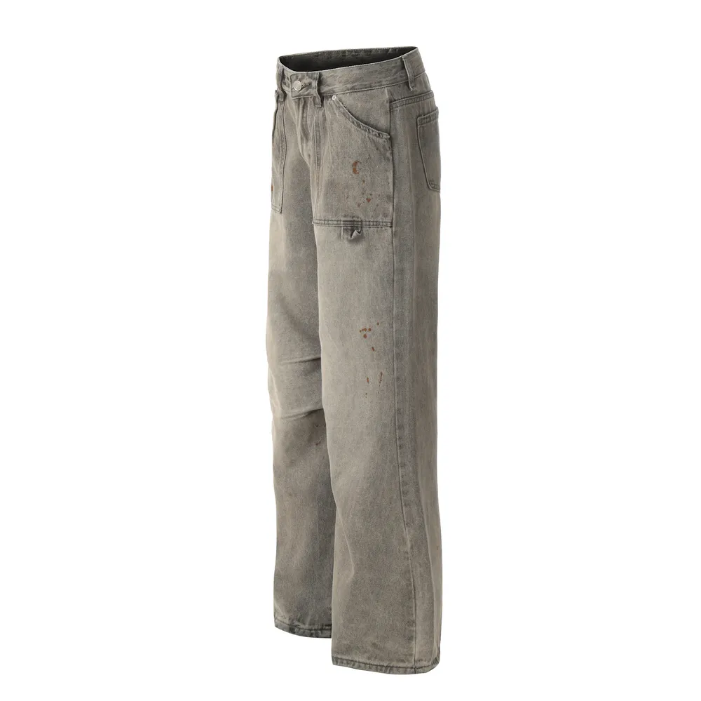 Men's Vintage Washed Cargo Pocket Wide-Leg Jeans, image 2