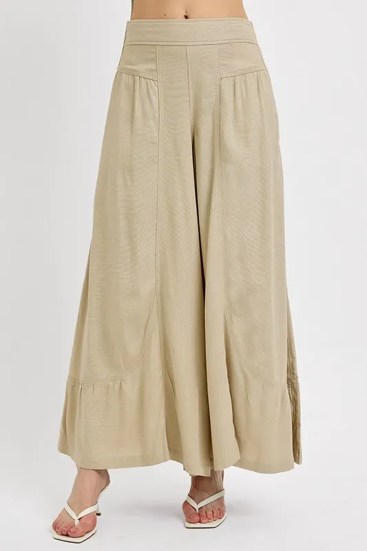 Shirring Detail Wide Leg Pants