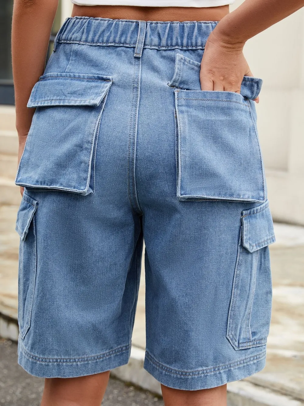 High Waist Denim Shorts with Pockets, image 5