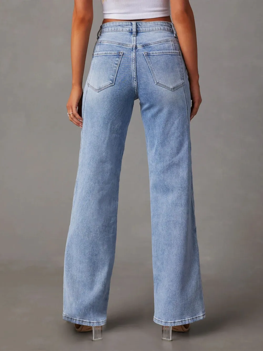 High Waist Straight Jeans with Pockets, image 3