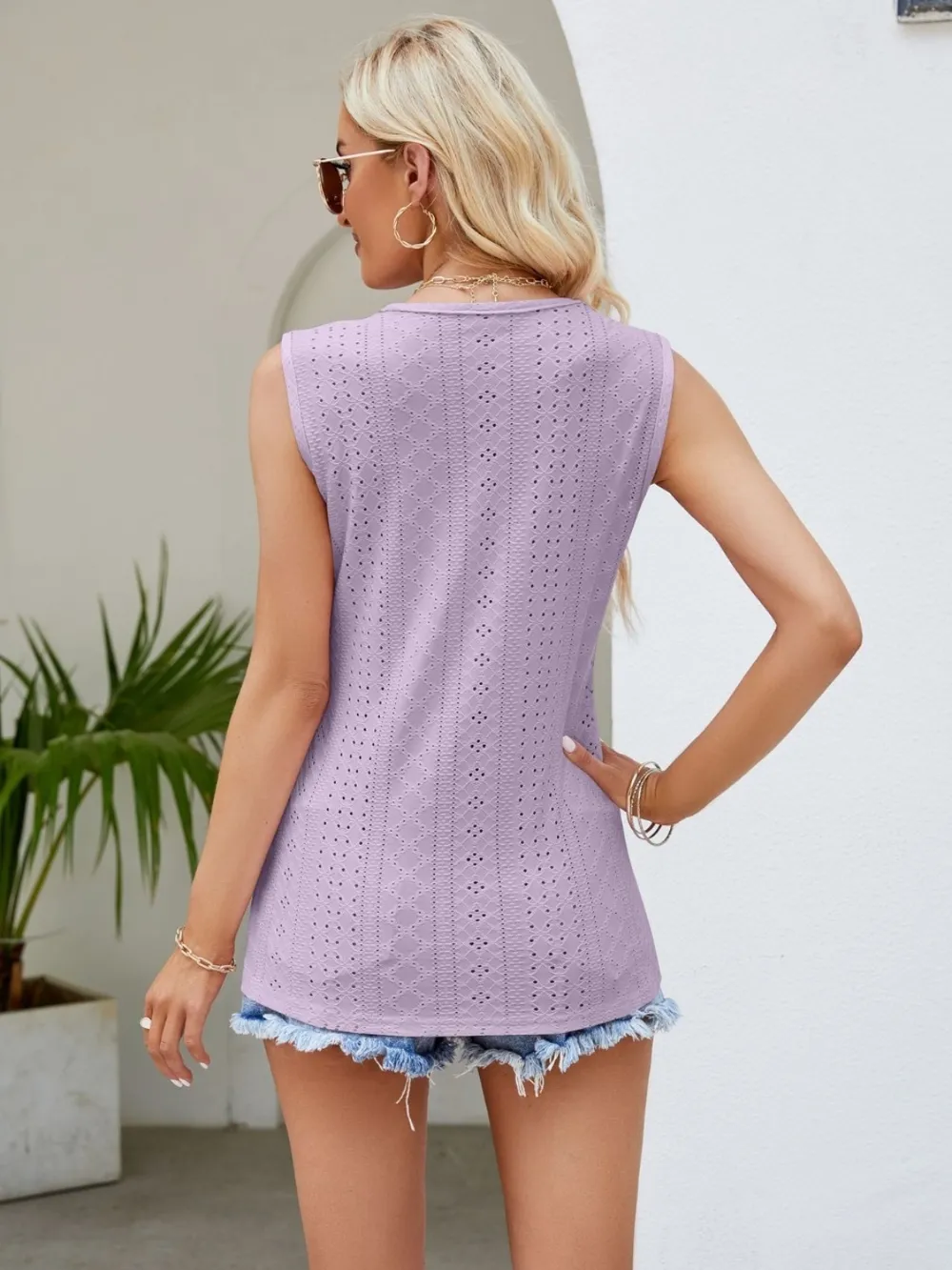 Eyelet Lace Detail V-Neck Tank, image 20