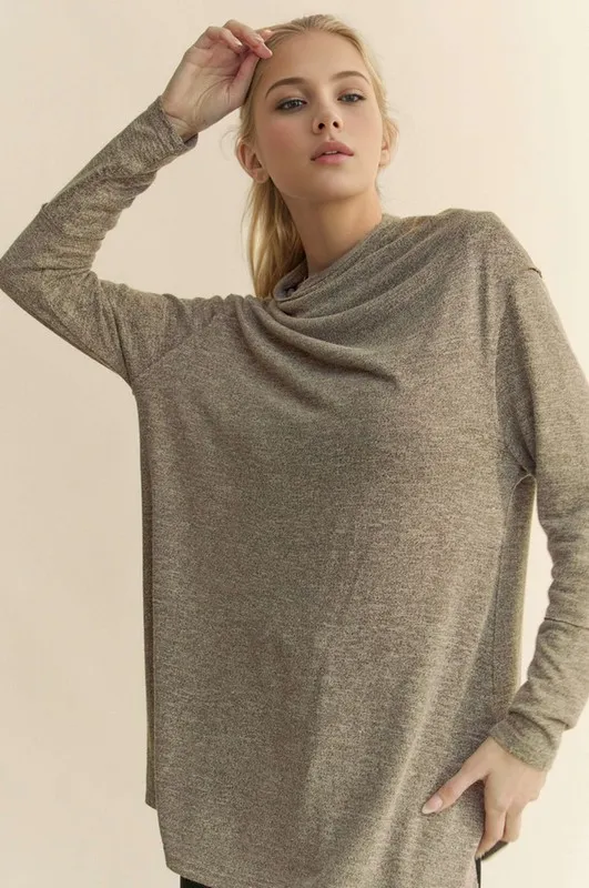 Slit Mock Neck Long Sleeve Top, image 4