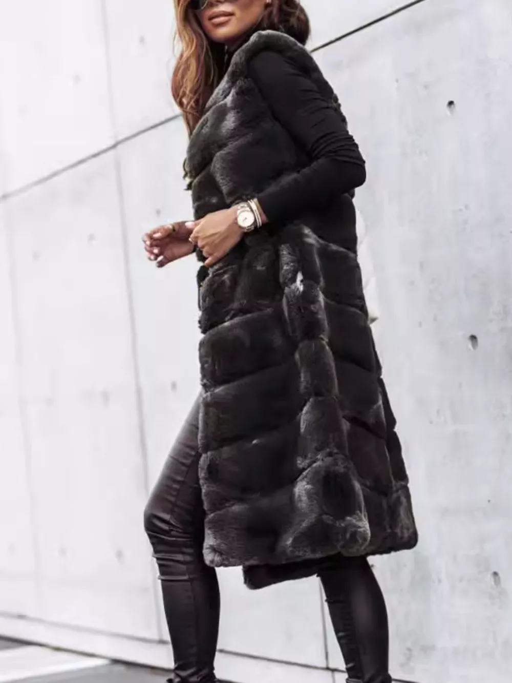 Faux Fur Longline Vest Coat, image 5