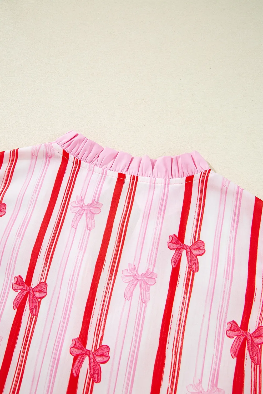 Ric-Rac Trim Ruffled Sleeve Striped Printed Blouse, image 7