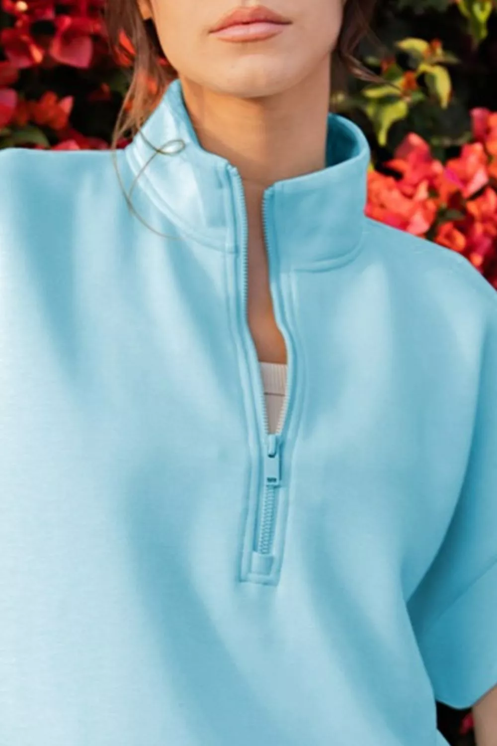 Half-Zip Casual Top and Shorts Set, image 3