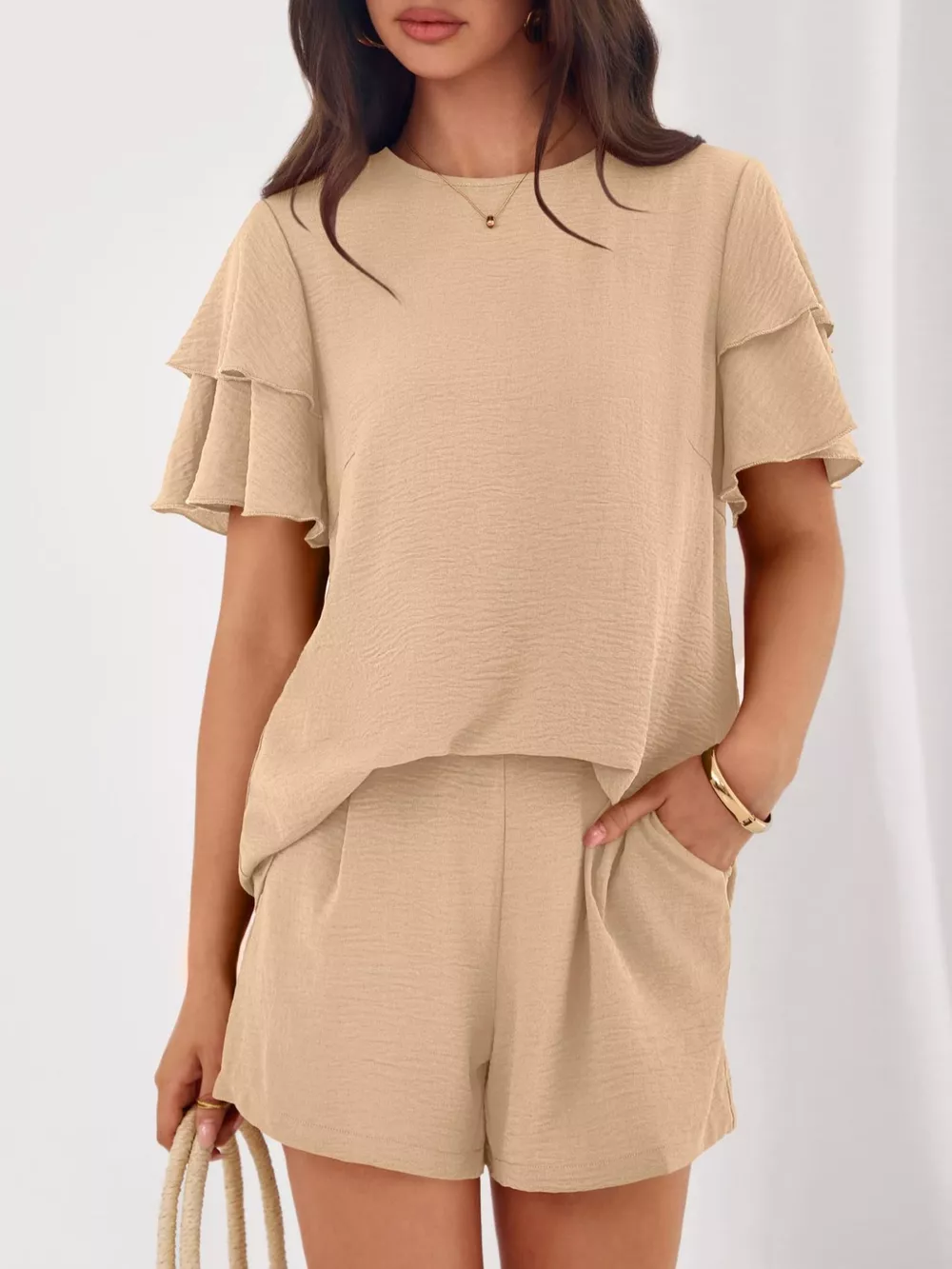 Ruffle Sleeve Top and Shorts Two-Piece Set, image 4