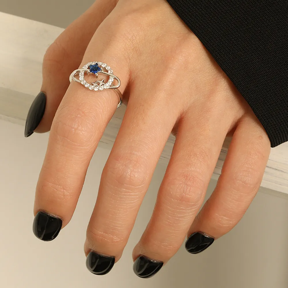 Planet Shape Inlaid Zircon 925 Sterling Silver Ring, image 4