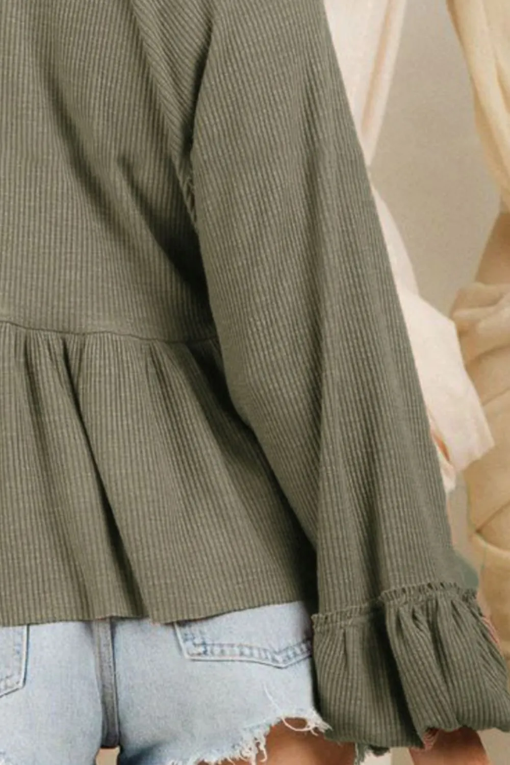 Notched Balloon Sleeve Peplum Blouse, image 4
