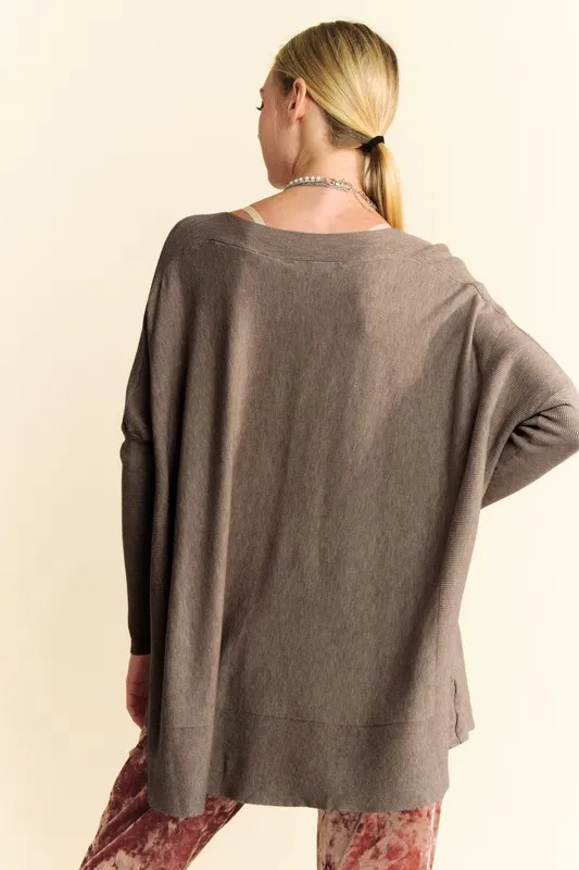 Round Neck Dropped Shoulder Long Sleeve Knit Top, image 3