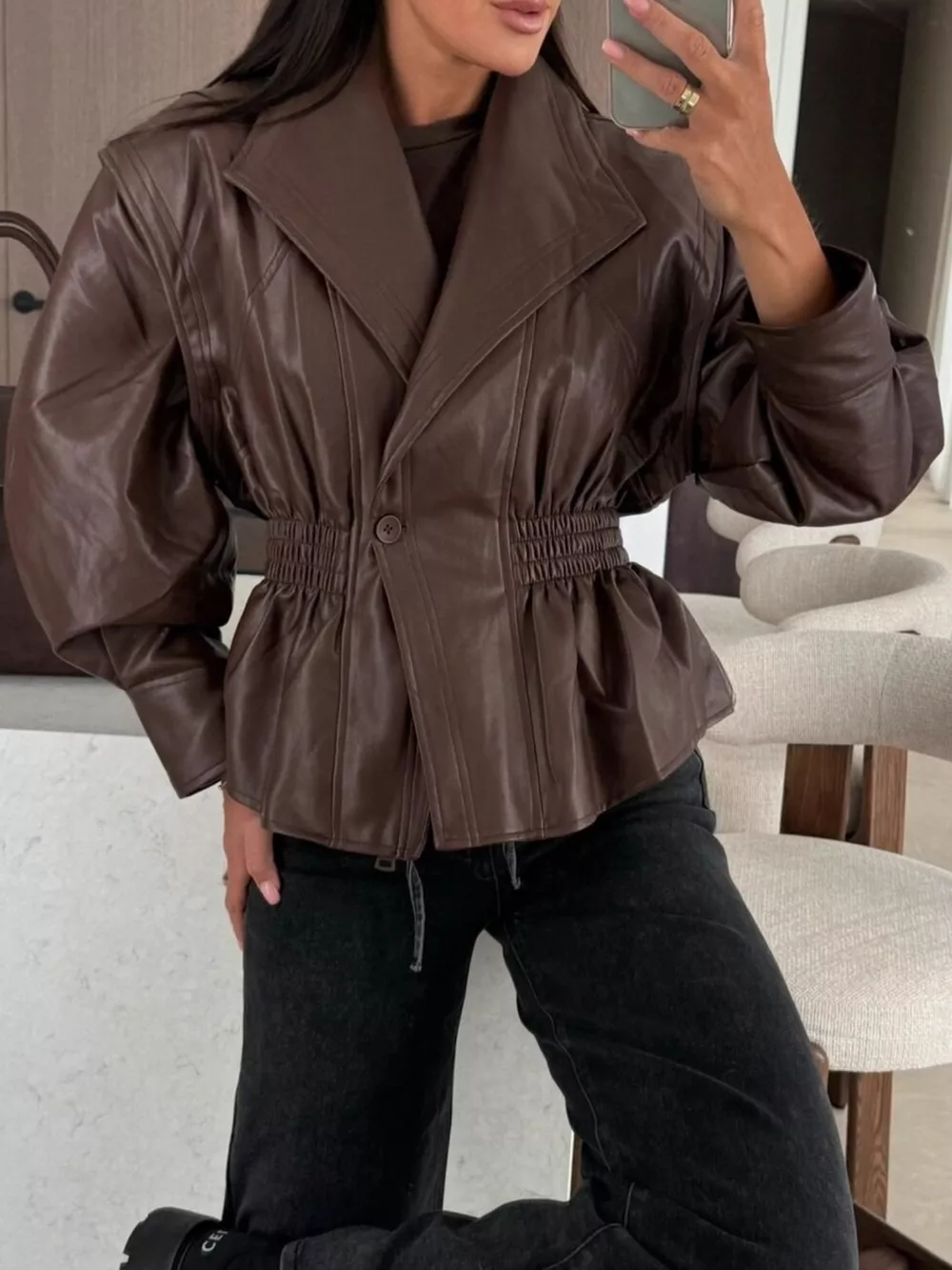 Peplum Waist Leather Jacket, image 5